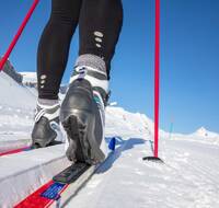 A close up view of a cross country skier