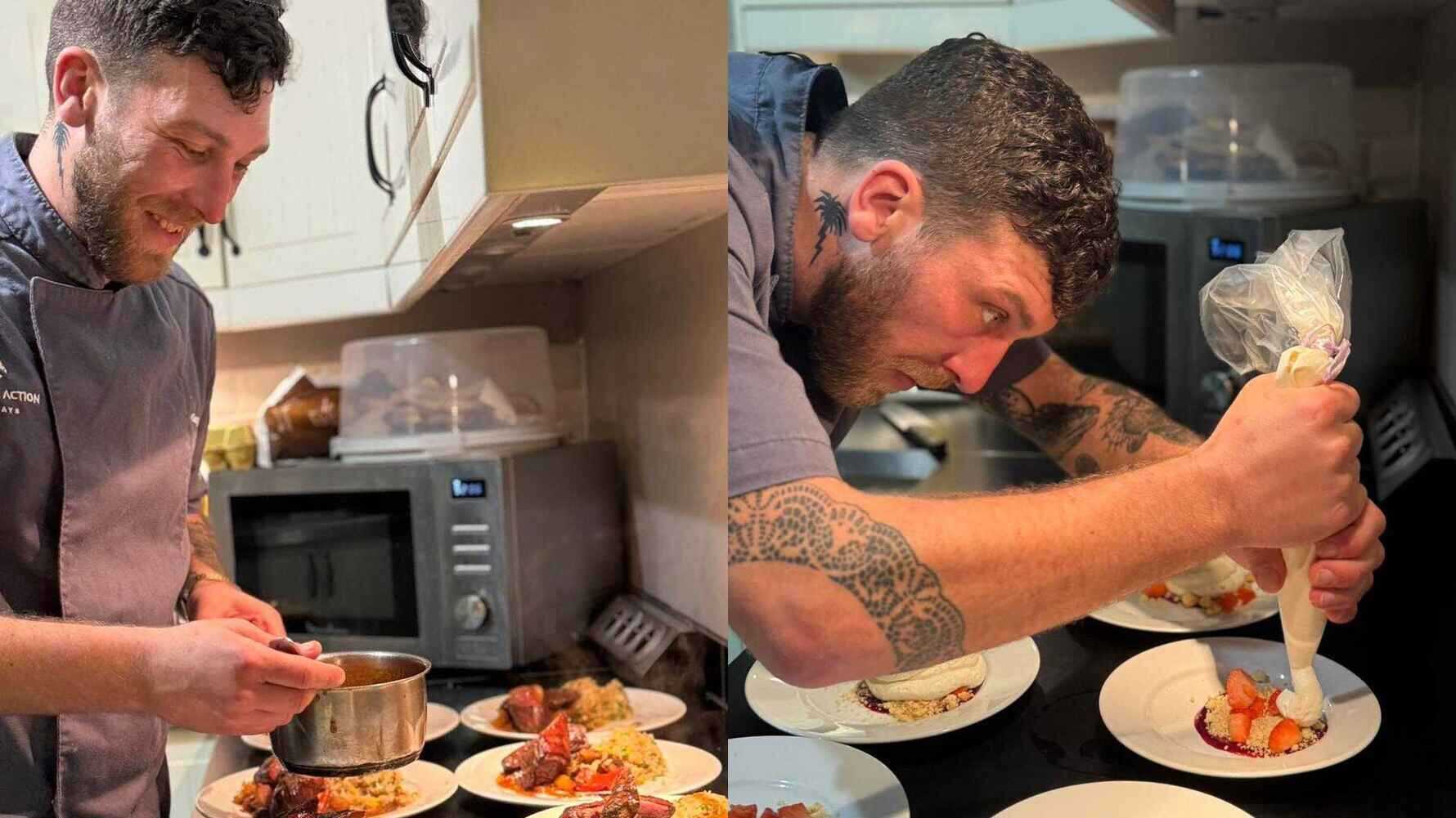 George at work plating up dinner