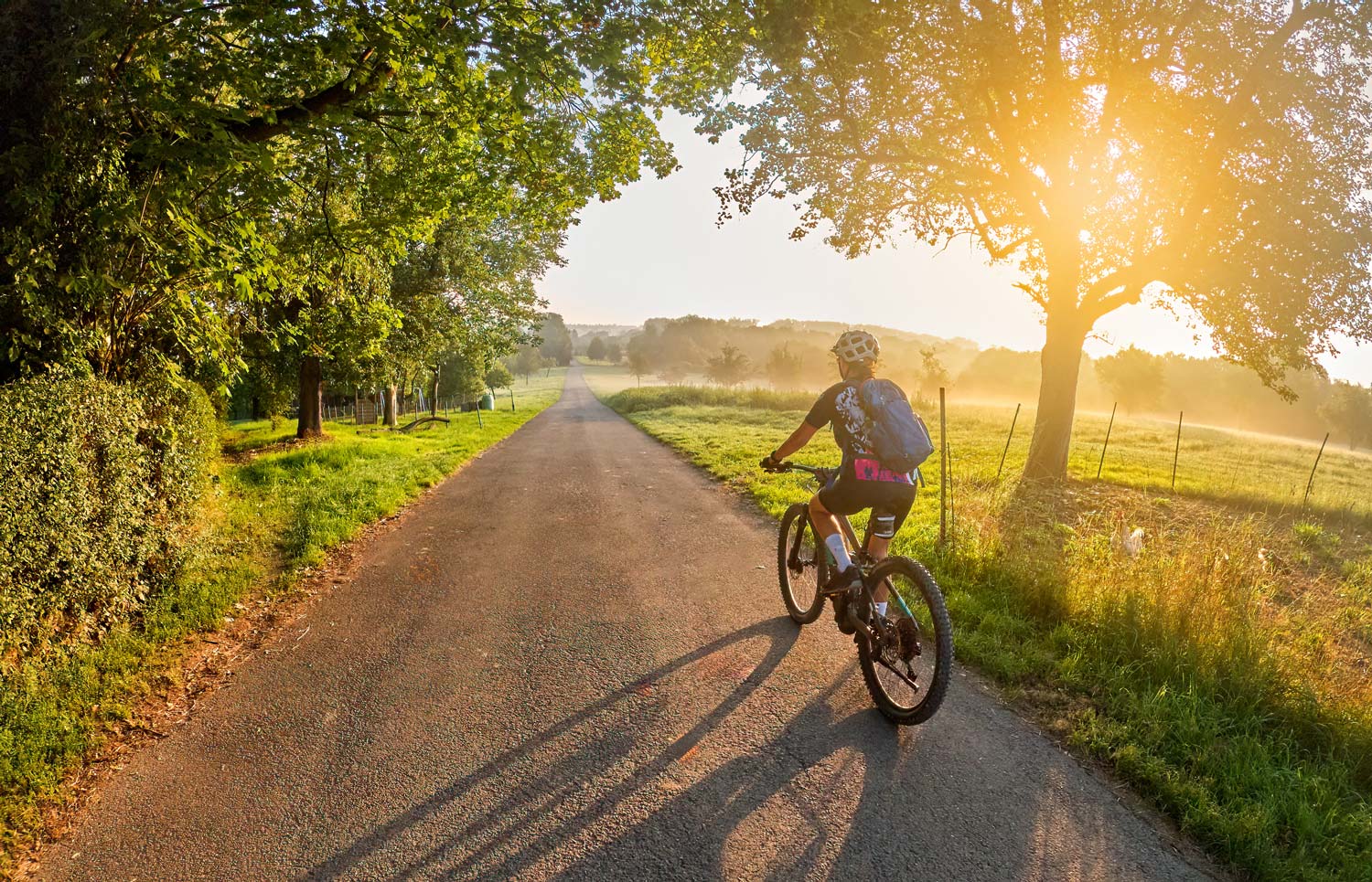 A person biking in the countryside